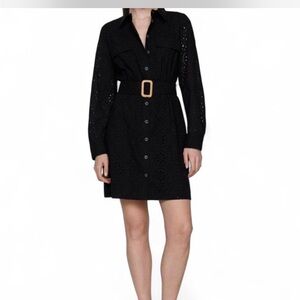 Mango Black Long Sleeve Belted Dress